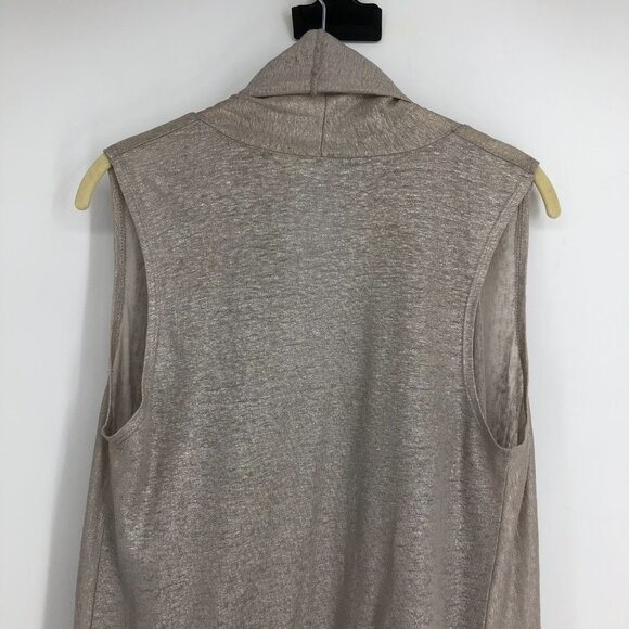 alice + olivia taupe sleeveless flowy draping high low cardigan 100% linen XS - Picture 11 of 14